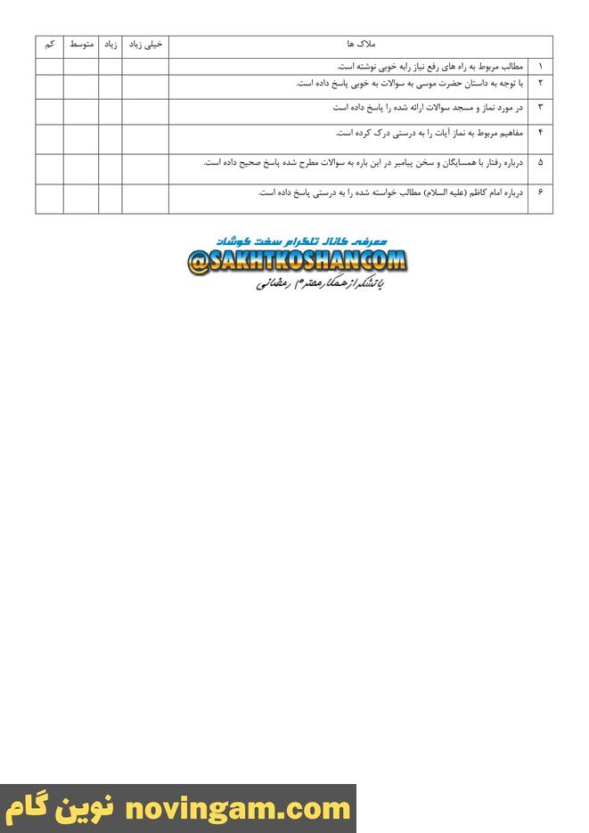 نمونه سوال آذر ماه هدیه پایه چهارم