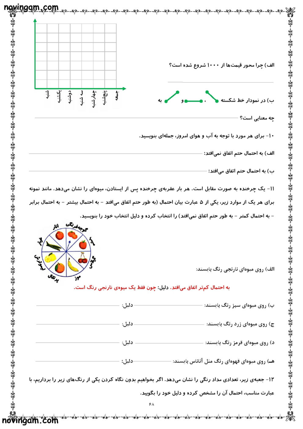 نمونه سوال آمار و احتمال ریاضی پایه چهارم دبستان