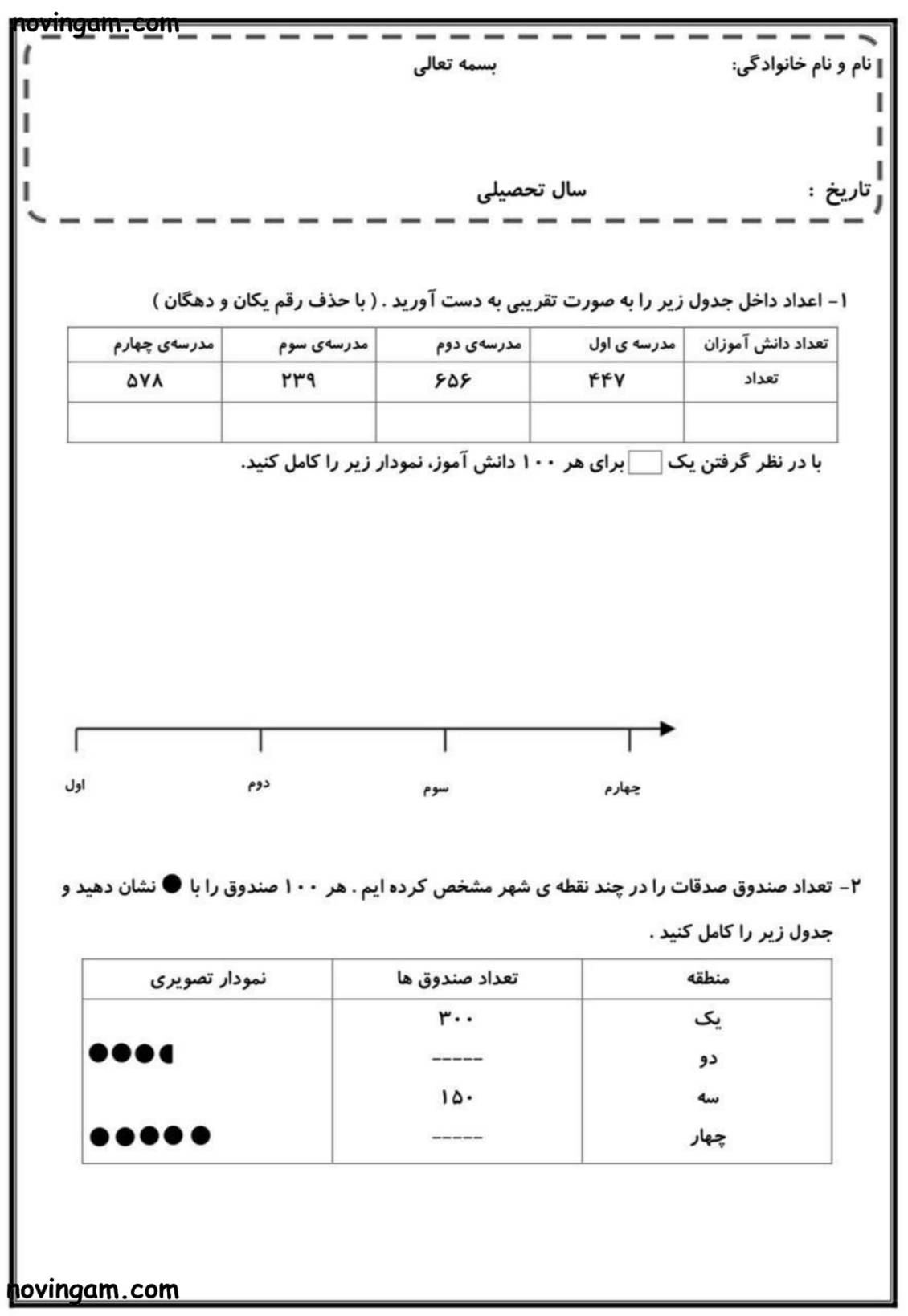 نمونه سوال فصل ۸ ریاضی کلاس دوم ابتدایی