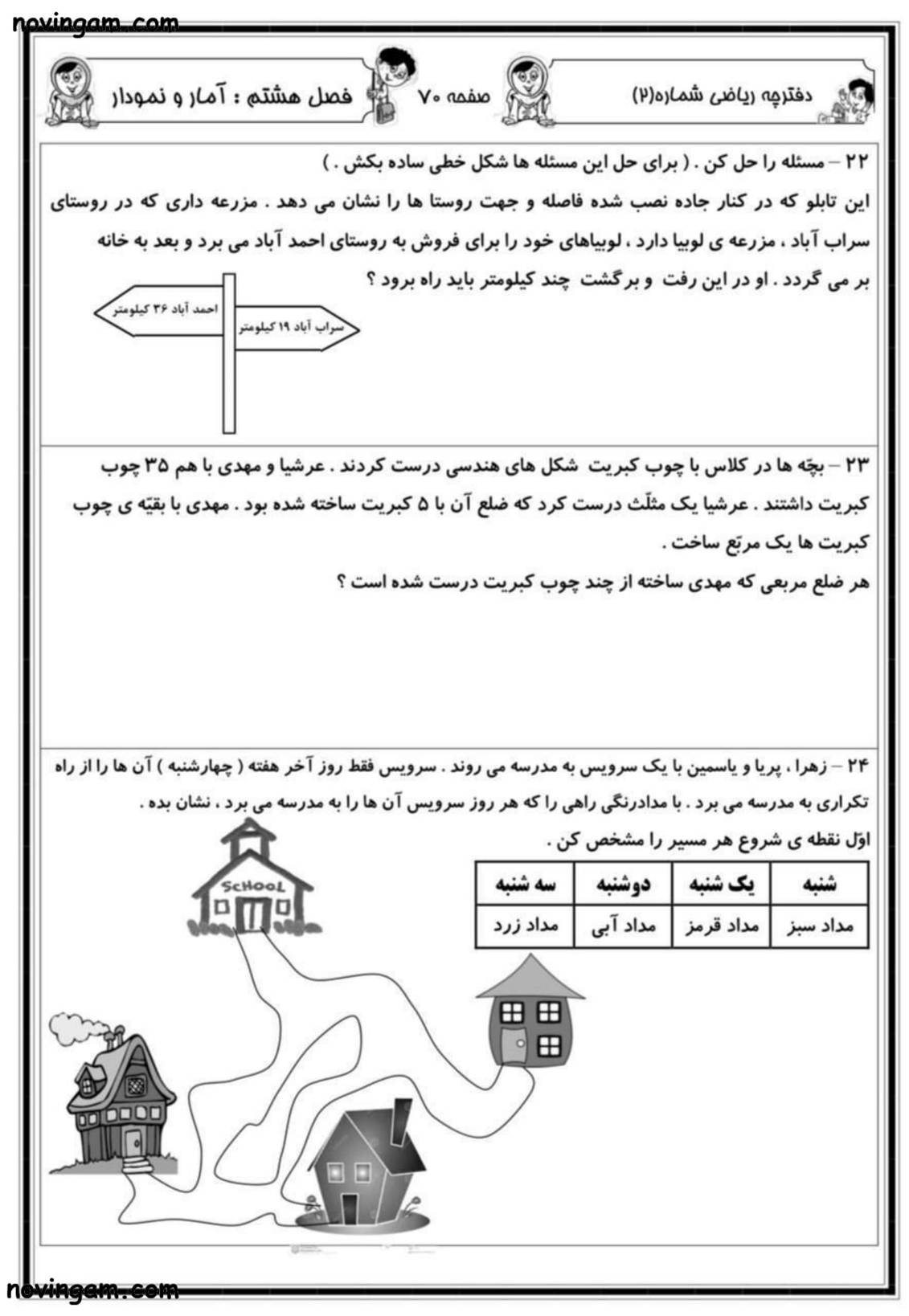 نمونه سوال فصل ۸ ریاضی پایه دوم ابتدایی