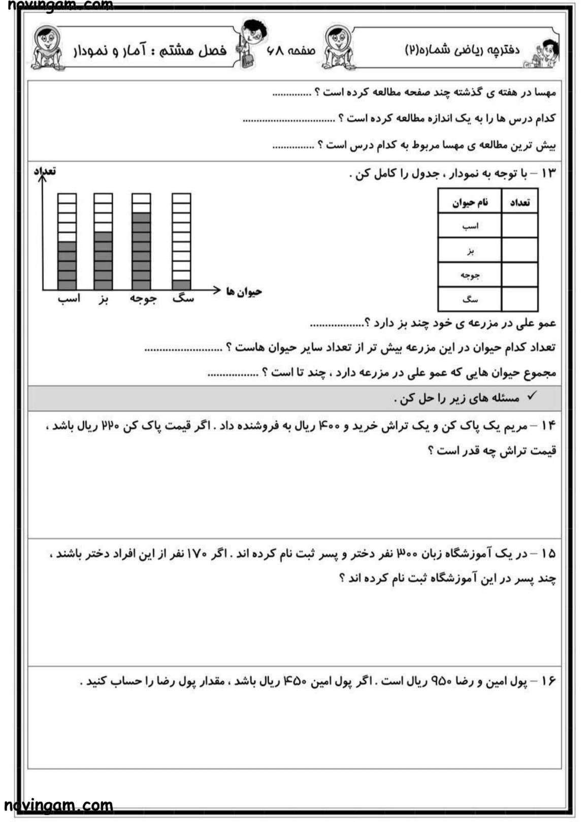 نمونه سوال فصل ۸ ریاضی دوم ابتدایی