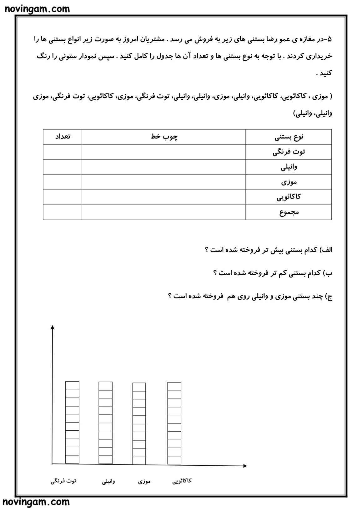 نمونه سوال فصل ۸ ریاضی دوم مقطع ابتدایی
