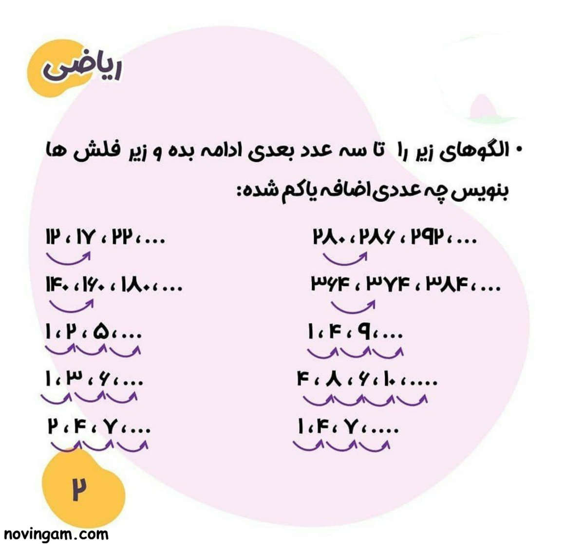 نمونه سوال شمارش چندتا چندتا ریاضی کلاس دوم دبستان