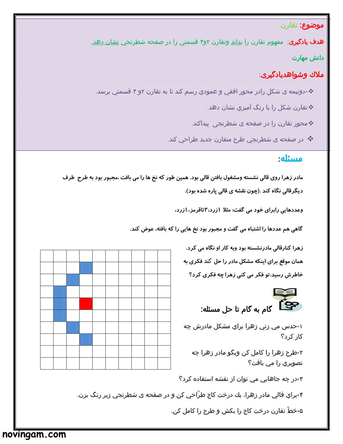 نمونه سوال تقارن ریاضی دوم