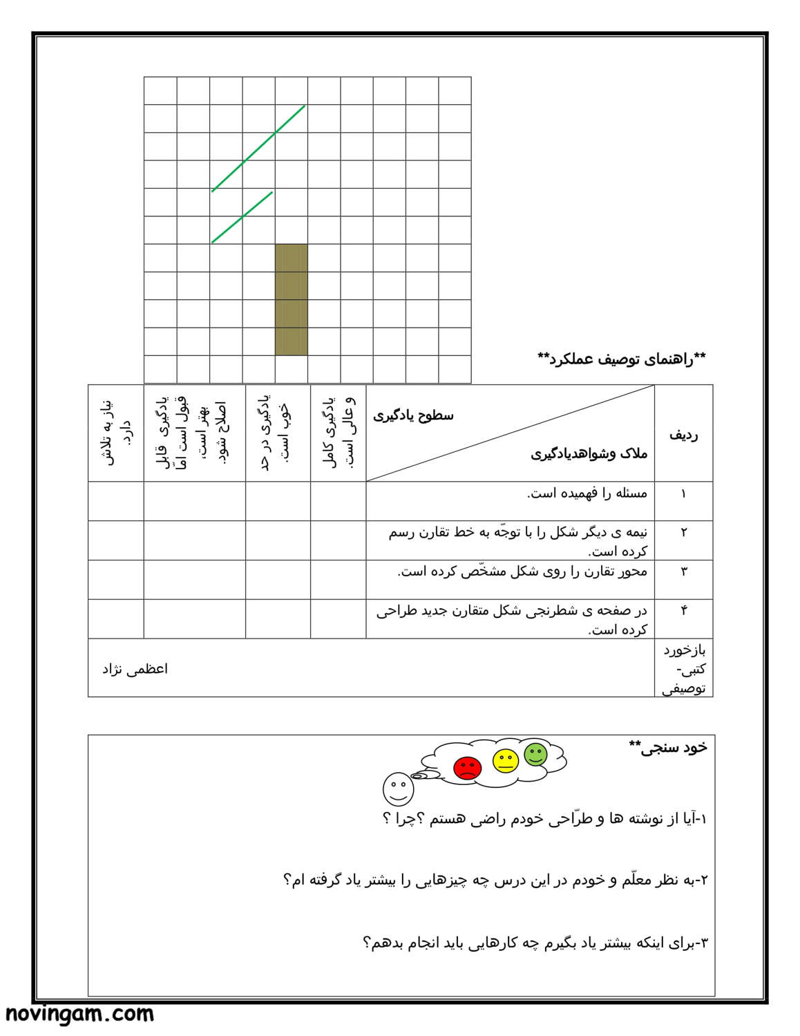 نمونه سوال تقارن ریاضی کلاس دوم