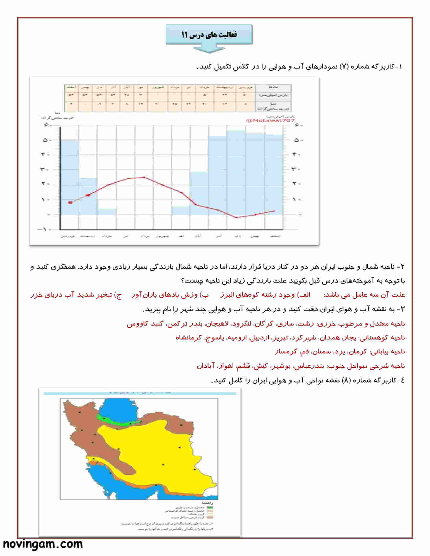 نمونه سوال درس ۱۱ مطالعات هفتم متوسطه اول با جواب