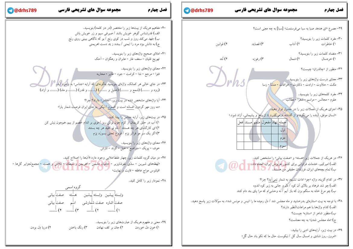 نمونه سوال فصل چهارم فارسی پایه هشتم متوسطه اول