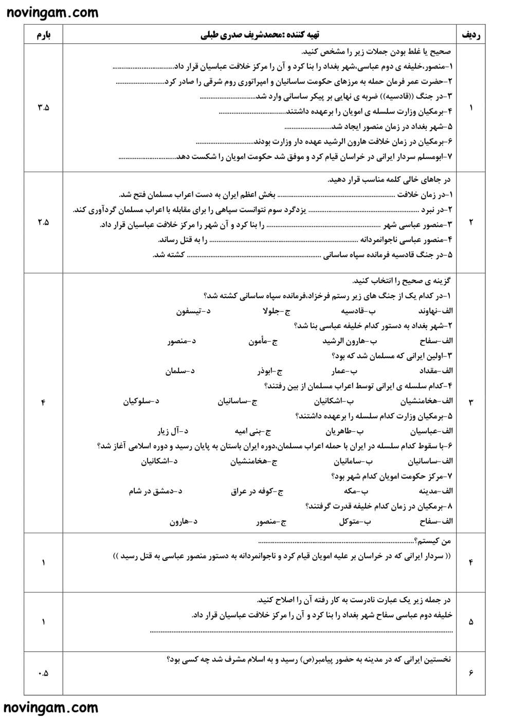 نمونه سوال درس یازدهم مطالعات هشتم