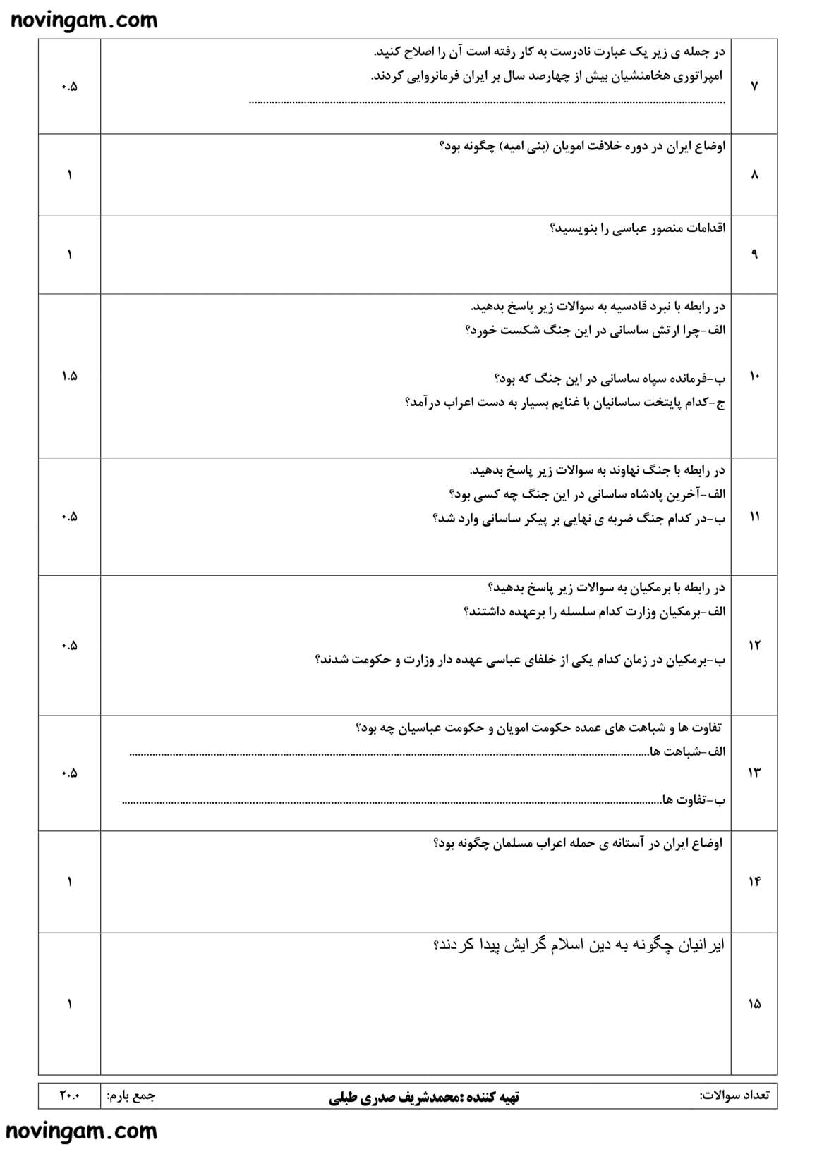 نمونه سوال درس یازدهم مطالعات هشتم