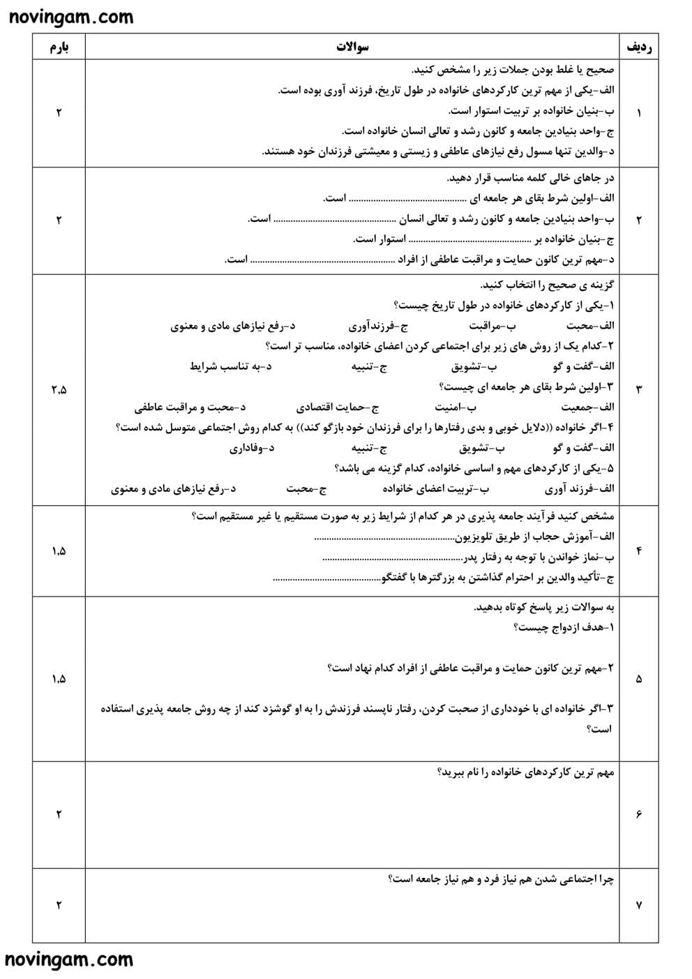 نمونه سوال درس نوزدهم مطالعات پایه نهم