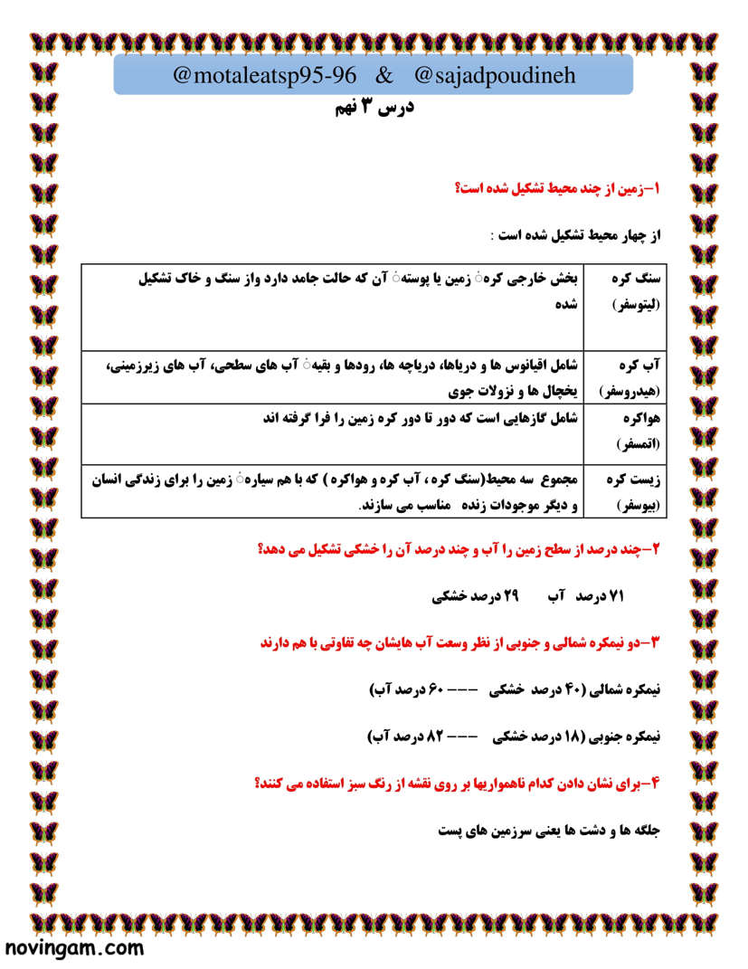 نمونه سوال درس سوم مطالعات پایه نهم با جواب