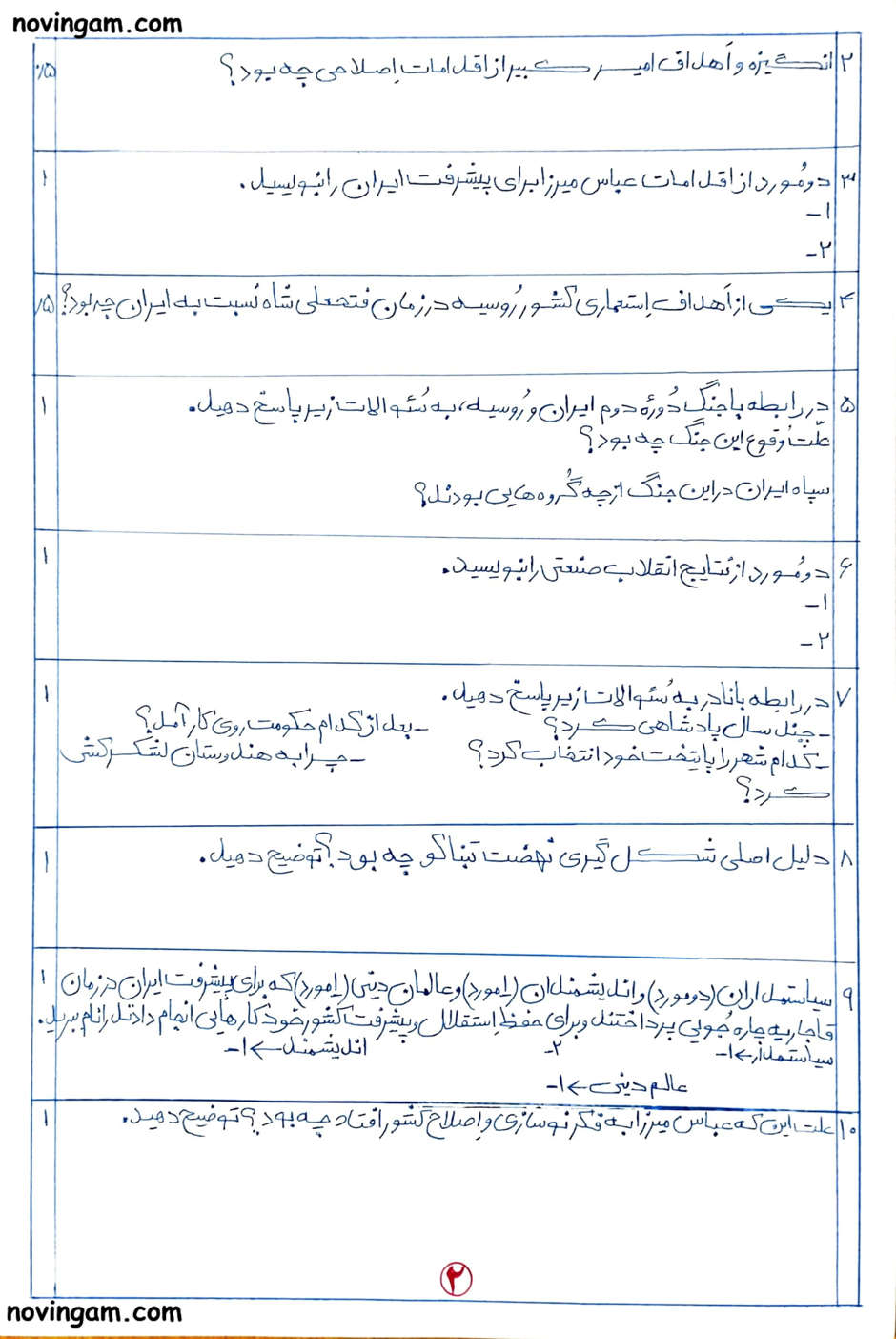 نمونه سوال فصل ششم مطالعات کلاس نهم