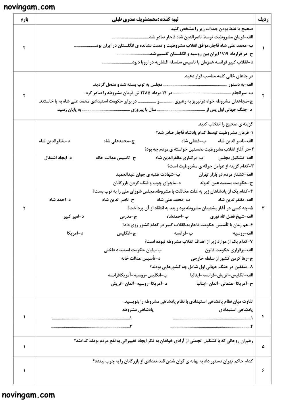 نمونه سوال درس سیزدهم مطالعات پایه نهم متوسطه اول