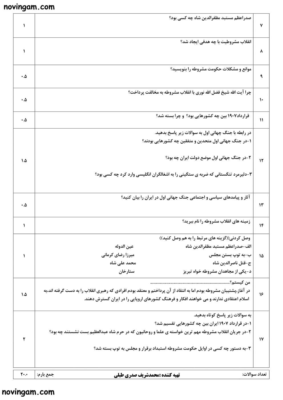 نمونه سوال درس سیزدهم مطالعات کلاس نهم متوسطه اول