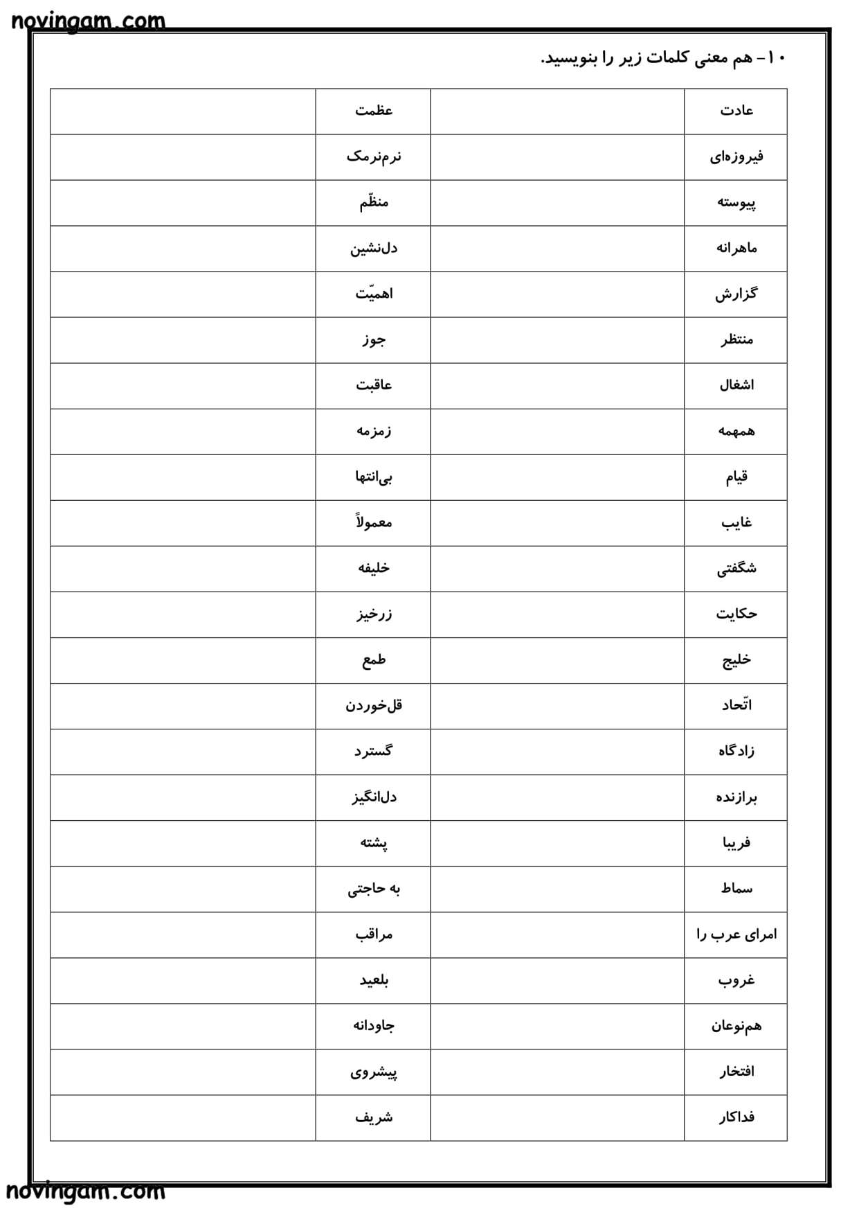 نمونه سوال درس ۱ تا ۱۴ فارسی سوم دبستان