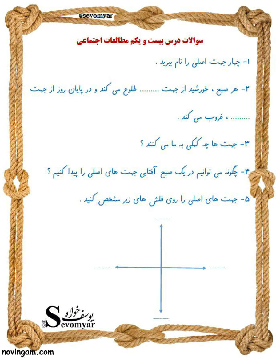نمونه سوال درس ۲۱ مطالعات کلاس سوم
