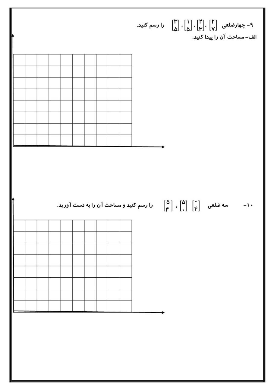 نمونه سوالات فصل های 1 و 2 و 3 و 4 ریاضی ششم