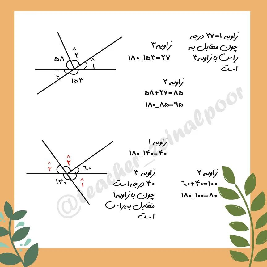 جواب کاربرگ زاویه ریاضی ششم