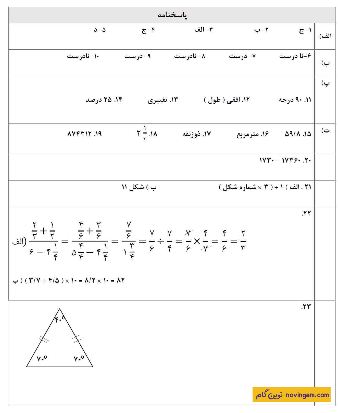 نمونه سوال ریاضی ششم نوبت دوم جدید سی 6