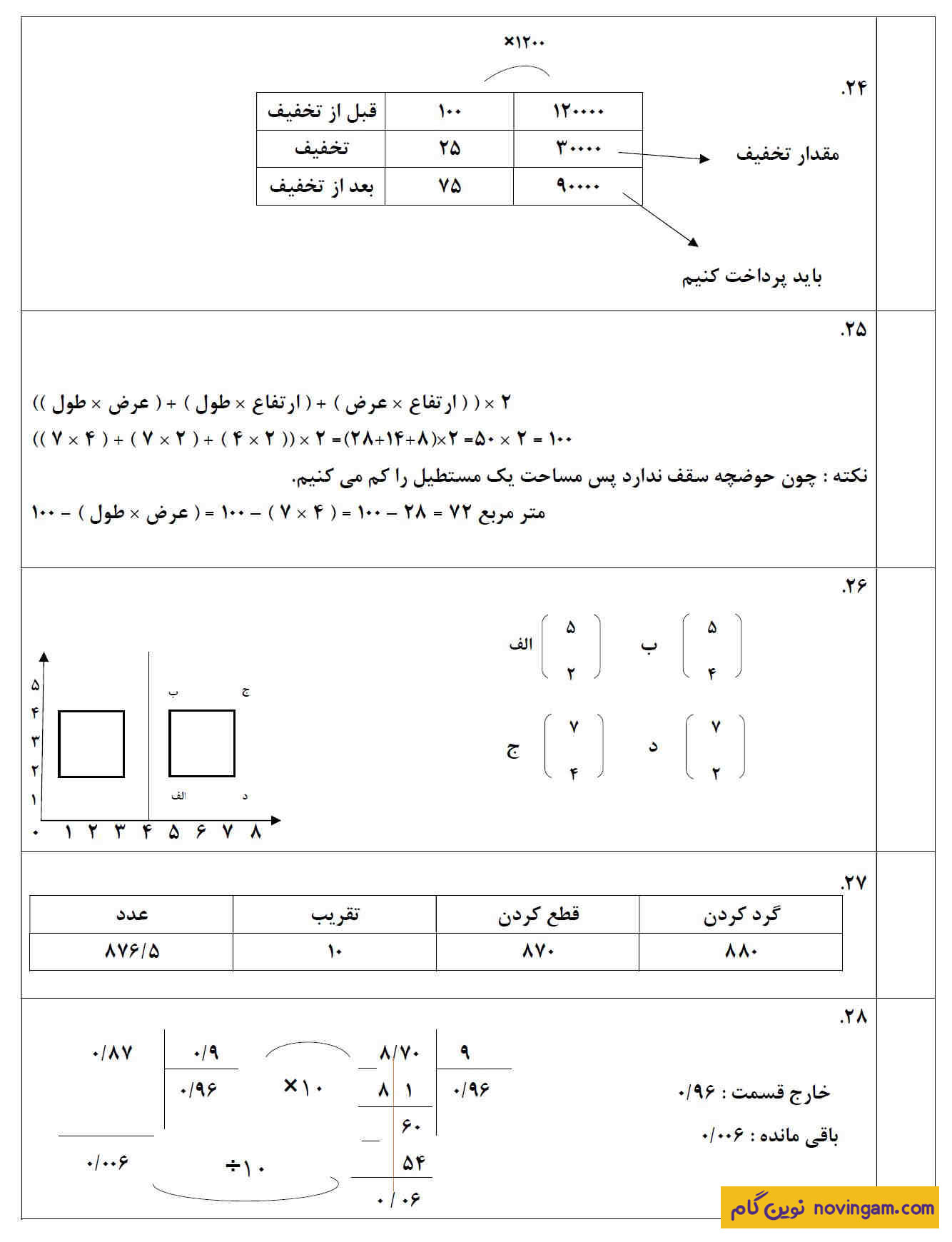 مجموعه سوالات ریاضی ششم نوبت دوم جدید سی 6